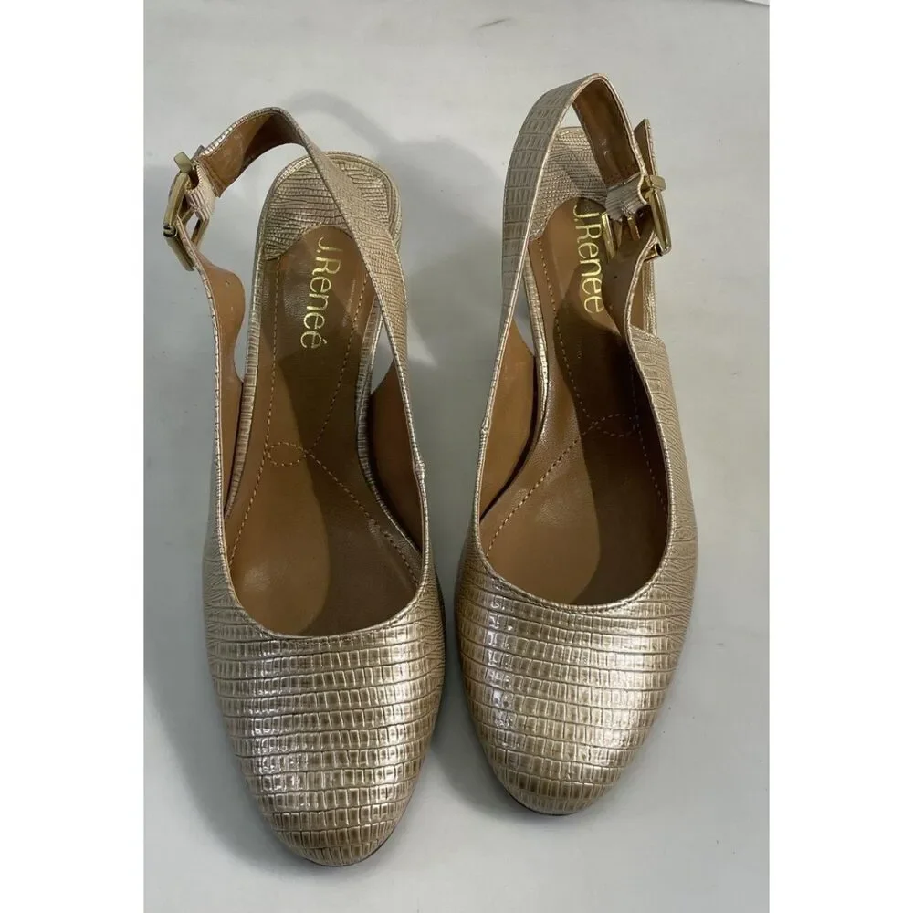 J. Renee' Pearl Beige Lizard Print Patent Leather Slingback Pumps Size 8.5M